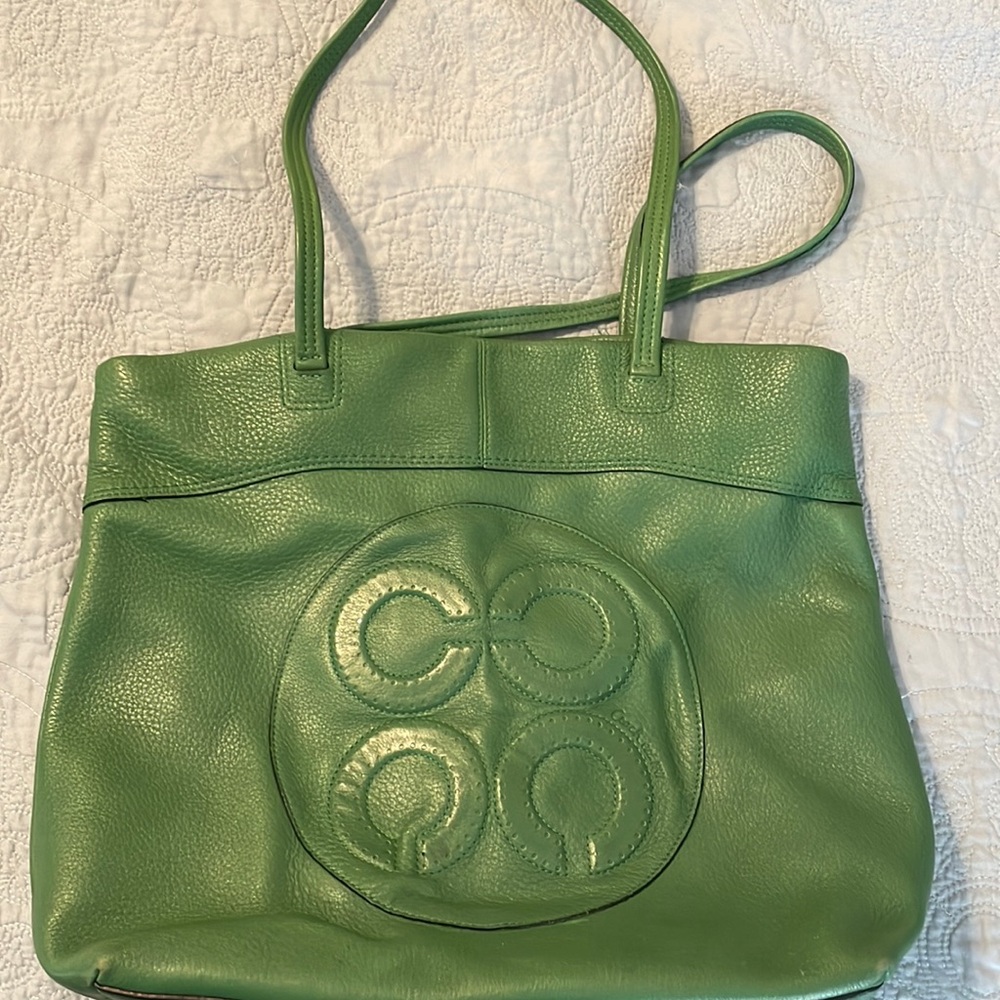 Coach green leather tote